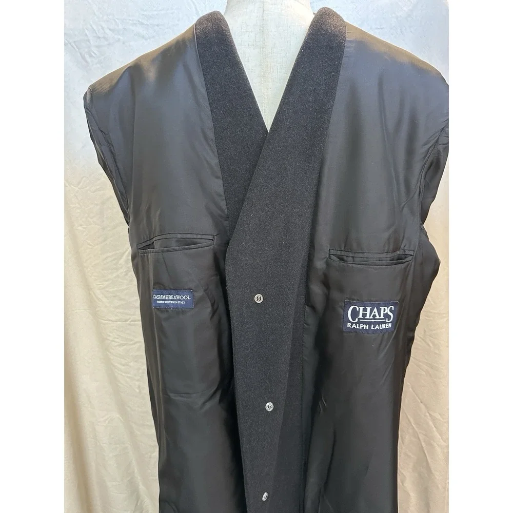 CHAPS Ralph Lauren Men's Cashmere Wool Overcoat Black L 46 Long 3 Button Italy